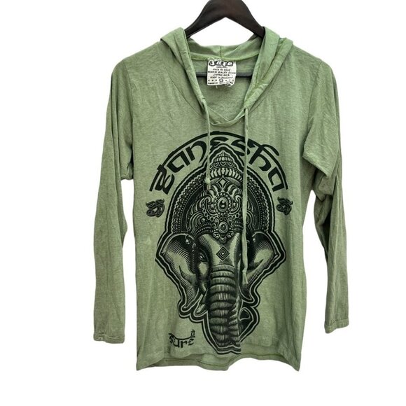 100% Cotton Thailand Green Elephant Long Sleeve Top Size M - Picture 3 of 8